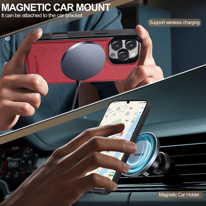 LC.imeeke - LC.IMEEKE L5 iPhone 16 Pro Max Fodral Äkta läder - Röd