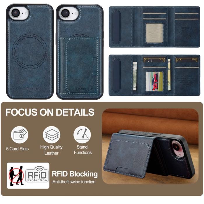 LC.imeeke - LC.IMEEKE L5 iPhone 16e Fodral Äkta läder - Blå