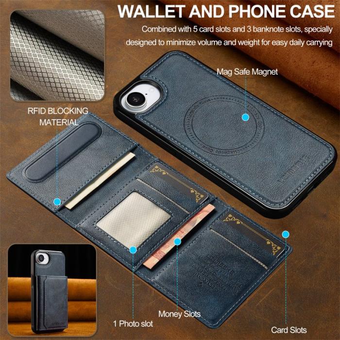 LC.imeeke - LC.IMEEKE L5 iPhone 16e Fodral Äkta läder - Blå