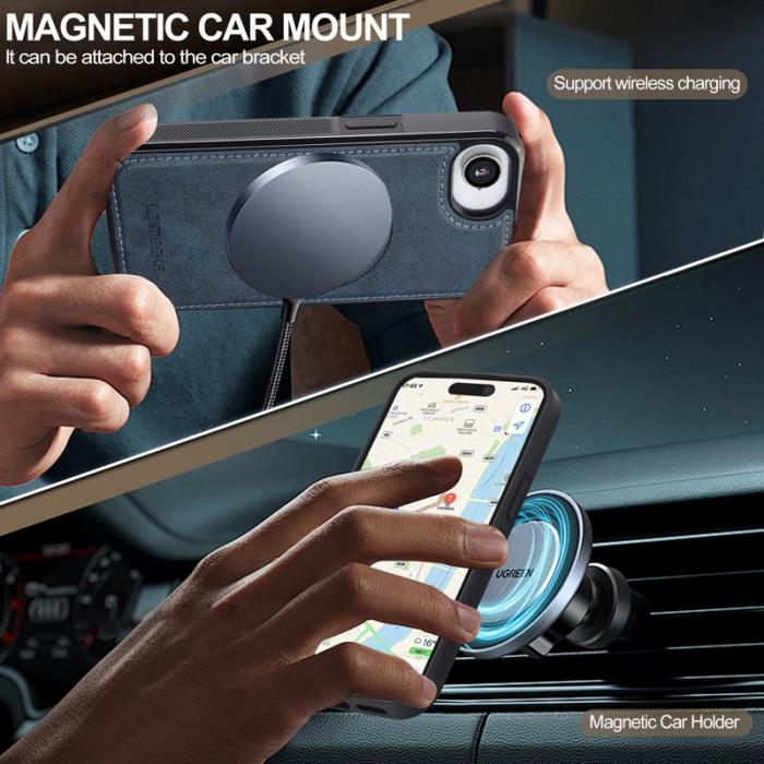 LC.imeeke - LC.IMEEKE L5 iPhone 16e Fodral Äkta läder - Blå