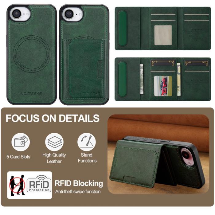 LC.imeeke - LC.IMEEKE L5 iPhone 16e Fodral Äkta läder - Grön