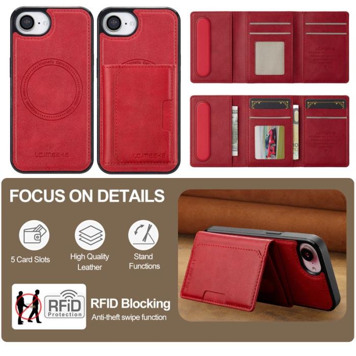 LC.imeeke - LC.IMEEKE L5 iPhone 16e Fodral Äkta läder - Röd