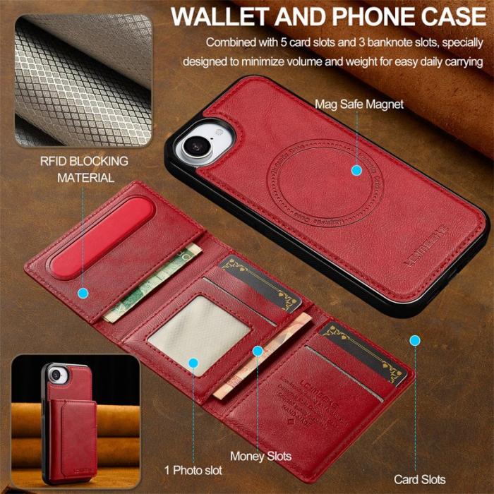 LC.imeeke - LC.IMEEKE L5 iPhone 16e Fodral Äkta läder - Röd