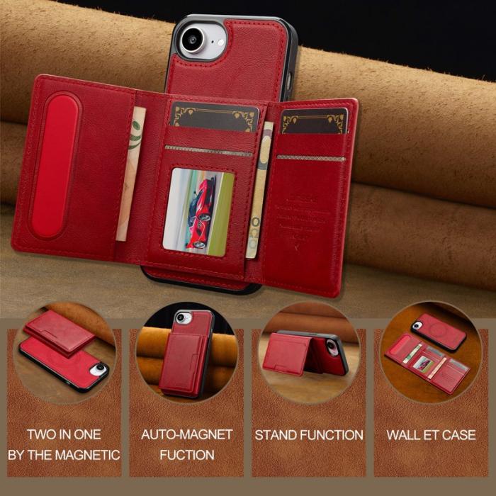 LC.imeeke - LC.IMEEKE L5 iPhone 16e Fodral Äkta läder - Röd