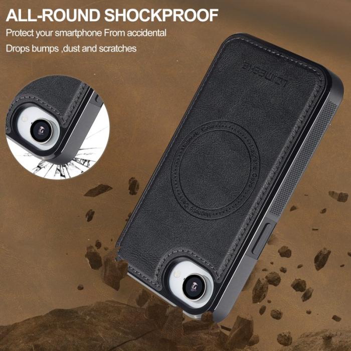 LC.imeeke - LC.IMEEKE L5 iPhone 16e Fodral Äkta läder - Svart