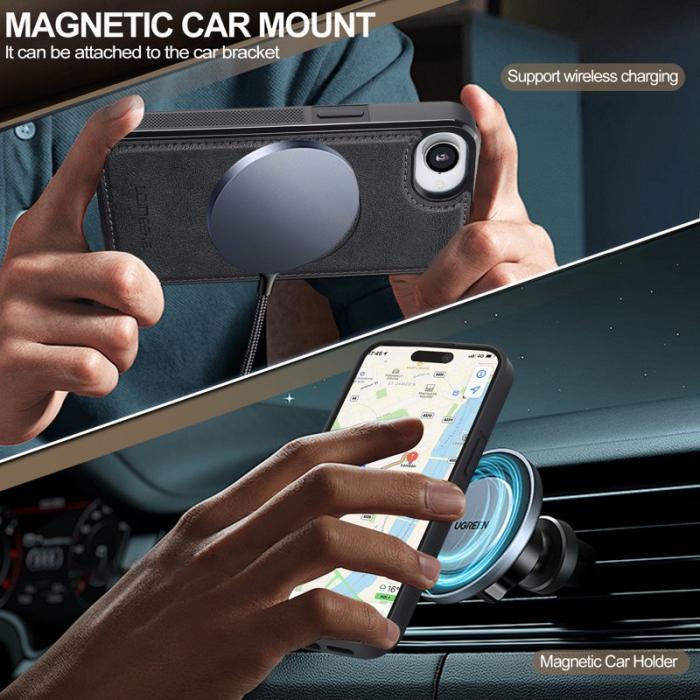 LC.imeeke - LC.IMEEKE L5 iPhone 16e Fodral Äkta läder - Svart