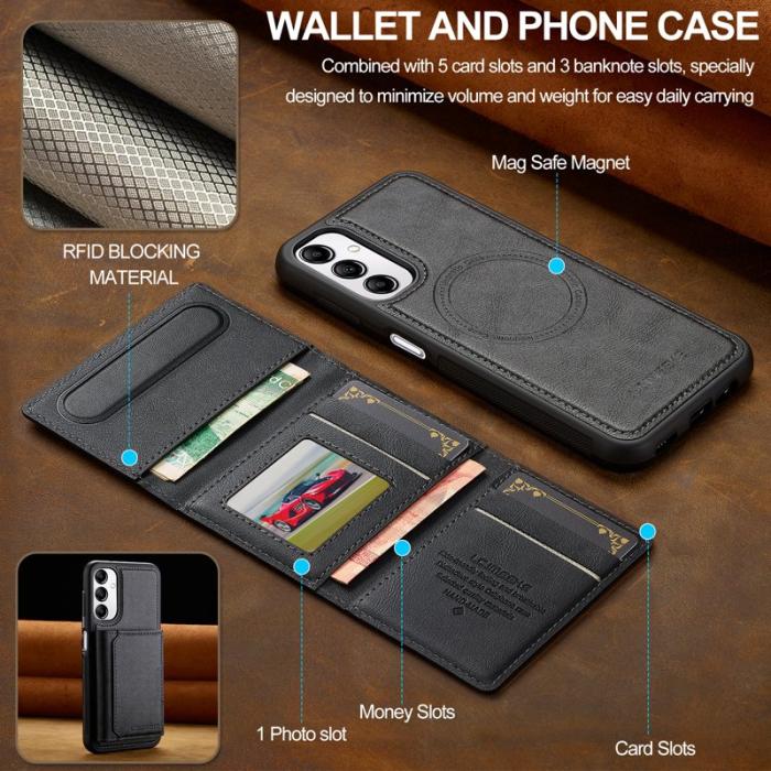 LC.imeeke - LC.IMEEKE L5 Samsung Galaxy A34 5G Fodral Äkta läder - Svart