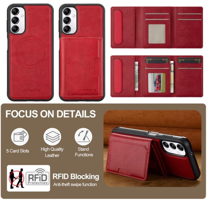 LC.imeeke - LC.IMEEKE L5 Samsung Galaxy A54 5G Fodral Äkta läder - Röd
