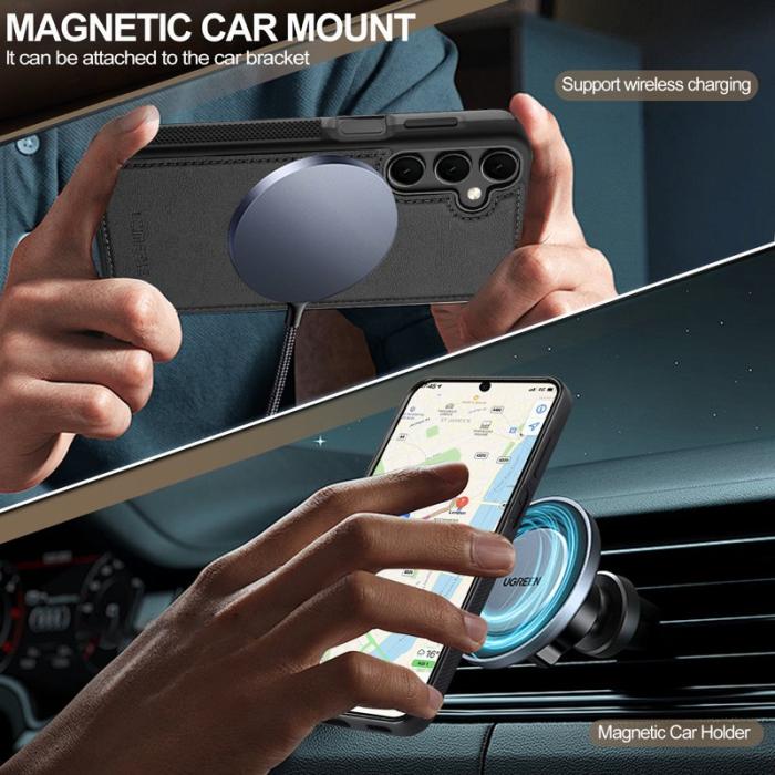 LC.imeeke - LC.IMEEKE L5 Samsung Galaxy S24 FE Fodral Äkta läder - Svart