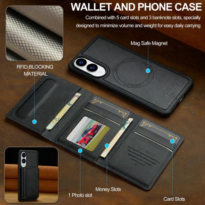 LC.imeeke - LC.IMEEKE L5 Samsung Galaxy S25 Edge Fodral KonstLäder - Svart