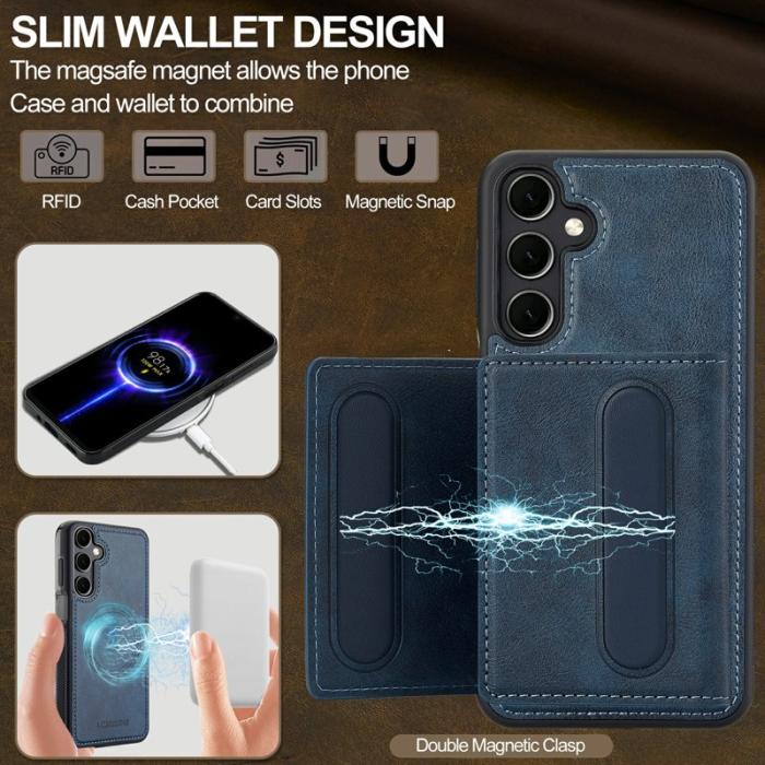 LC.imeeke - LC.IMEEKE L5 Samsung Galaxy S25 FE Fodral Äkta läder - Blå