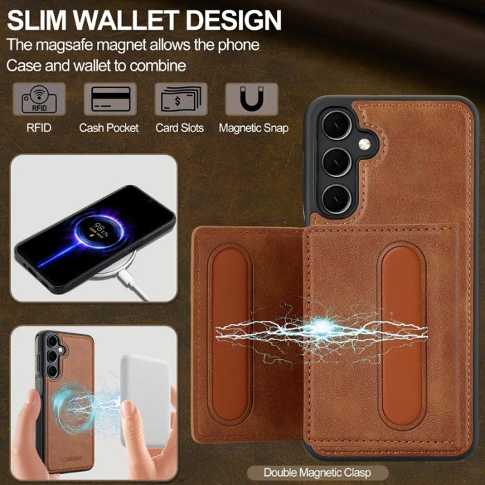 LC.imeeke - LC.IMEEKE L5 Samsung Galaxy S25 FE Fodral Äkta läder - Brun