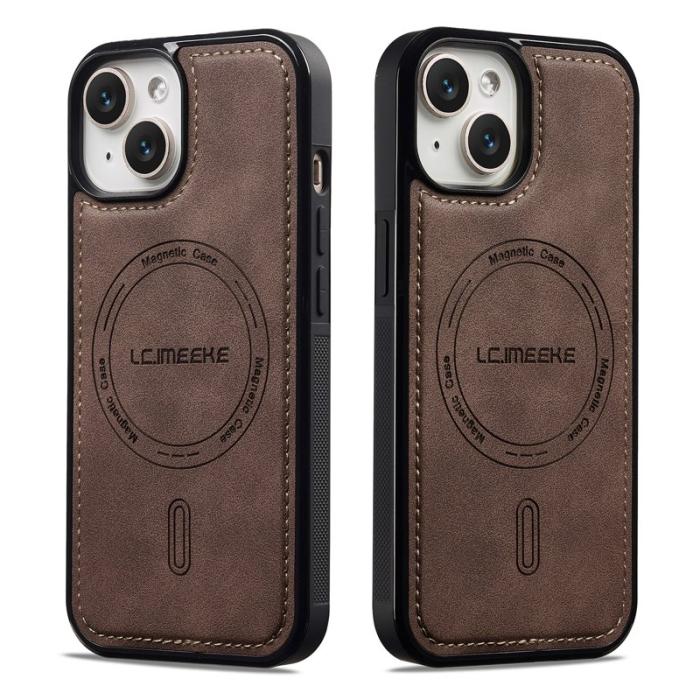 LC.imeeke - LC.IMEEKE L6 för iPhone 15 Fodral PU Läder - Kaffe