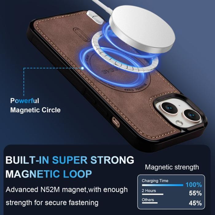 LC.imeeke - LC.IMEEKE L6 för iPhone 15 Fodral PU Läder - Kaffe