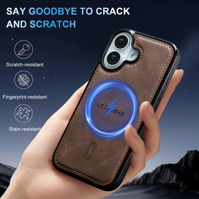 LC.imeeke - LC.IMEEKE L6 för iPhone 17 Fodral PU Läder - Kaffe