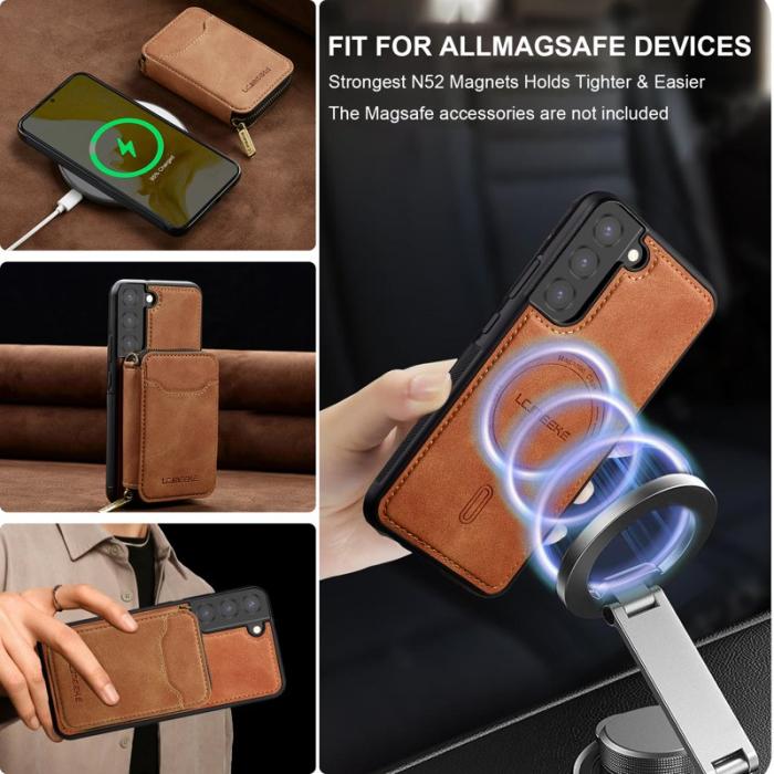 LC.imeeke - LC.IMEEKE L6 för Samsung Galaxy S22+ Fodral - Äkta läder - Brun