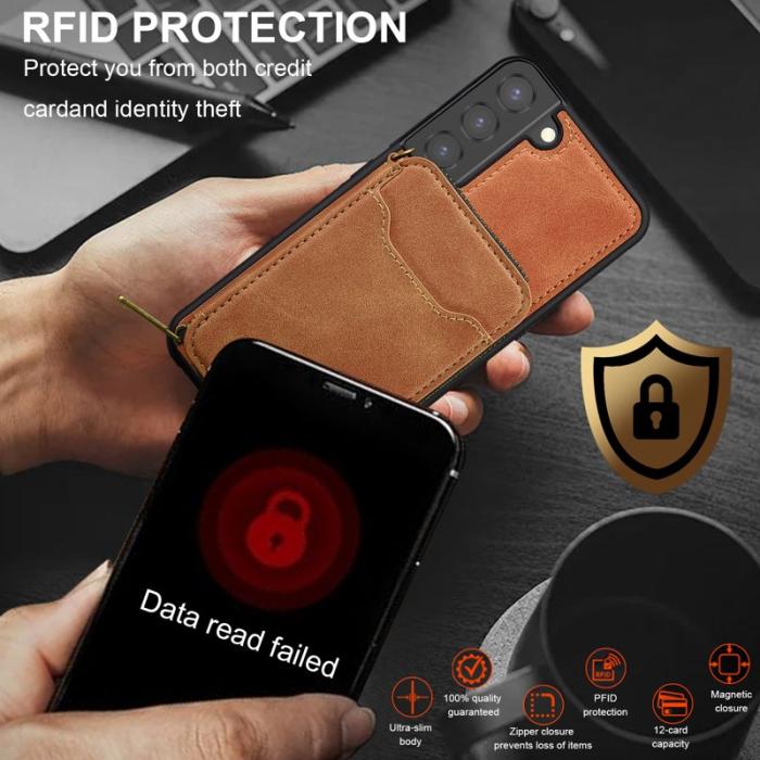 LC.imeeke - LC.IMEEKE L6 för Samsung Galaxy S22+ Fodral - Äkta läder - Brun