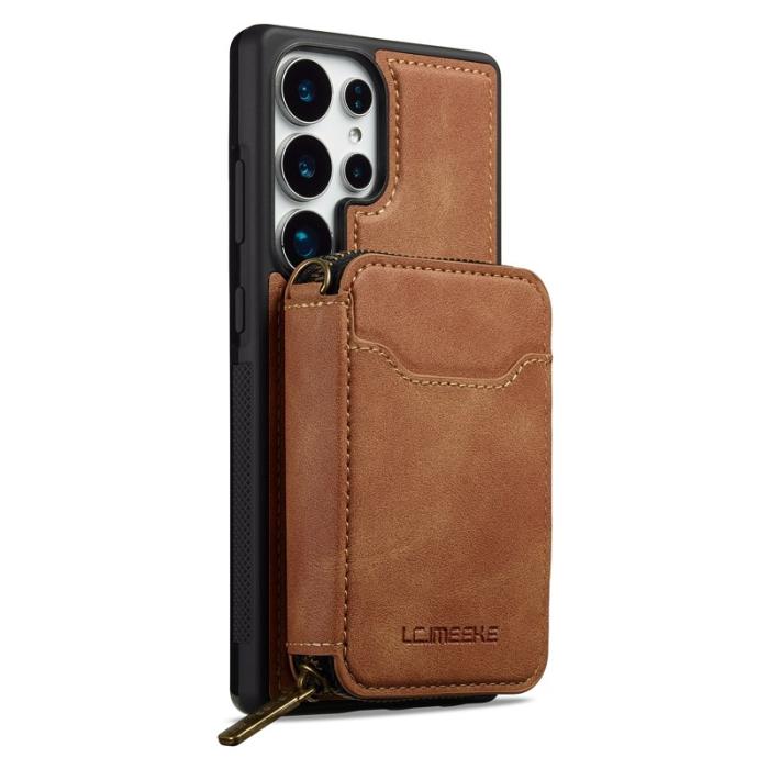 LC.imeeke - LC.IMEEKE L6 för Samsung Galaxy S22 Ultra Fodral - Äkta läder - Brun