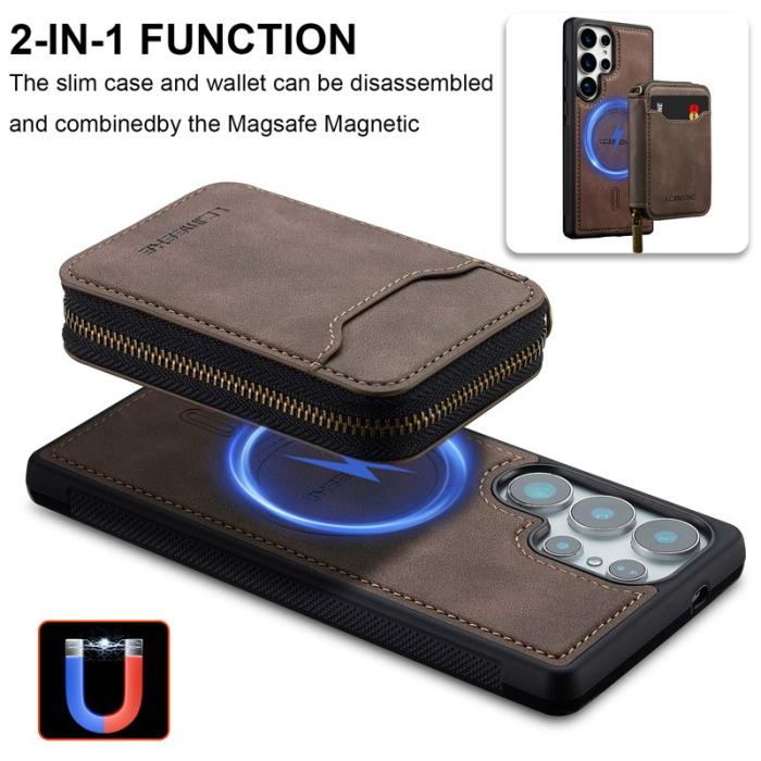 LC.imeeke - LC.IMEEKE L6 för Samsung Galaxy S22 Ultra Fodral - Äkta läder - Kaffe