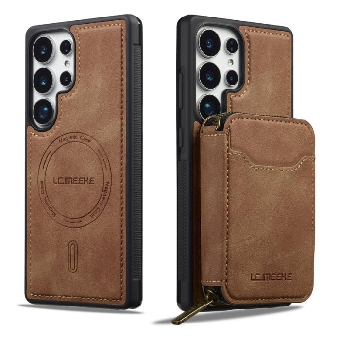 LC.imeeke - LC.IMEEKE L6 för Samsung Galaxy S23 Ultra - Fodral Äkta läder - Brun
