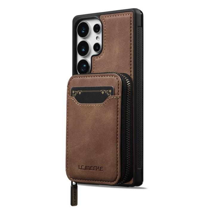 LC.imeeke - LC.IMEEKE L6 för Samsung Galaxy S23 Ultra - Fodral Äkta läder - Brun