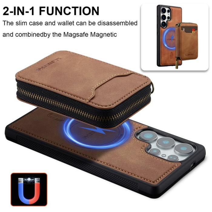 LC.imeeke - LC.IMEEKE L6 för Samsung Galaxy S23 Ultra - Fodral Äkta läder - Brun