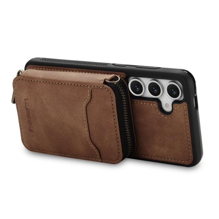 LC.imeeke - LC.IMEEKE L6 för Samsung Galaxy S24 FE Fodral - Äkta läder - Brun