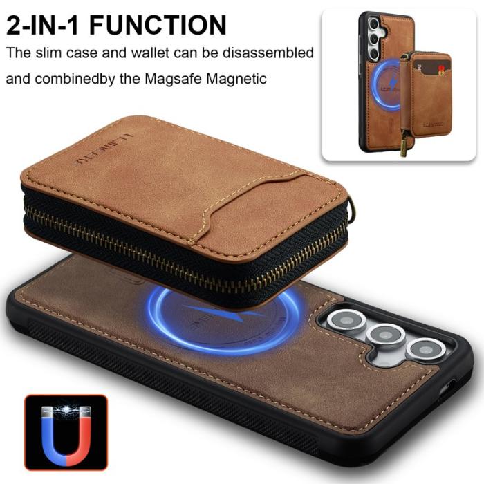 LC.imeeke - LC.IMEEKE L6 för Samsung Galaxy S24 FE Fodral - Äkta läder - Brun