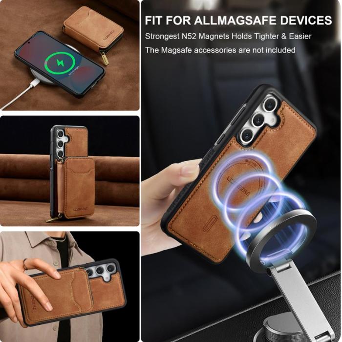 LC.imeeke - LC.IMEEKE L6 för Samsung Galaxy S24+ Plånboksfodral Konstläder - Brun