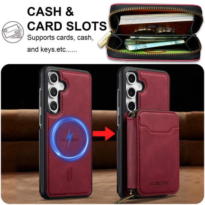LC.imeeke - LC.IMEEKE L6 för Samsung Galaxy S24 Fodral - Röd Äkta läder