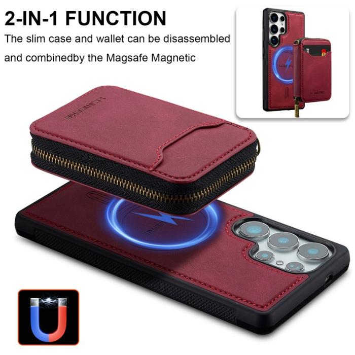 LC.imeeke - LC.IMEEKE L6 för Samsung Galaxy S24 Ultra Konstläder Plånboksfodral - Röd