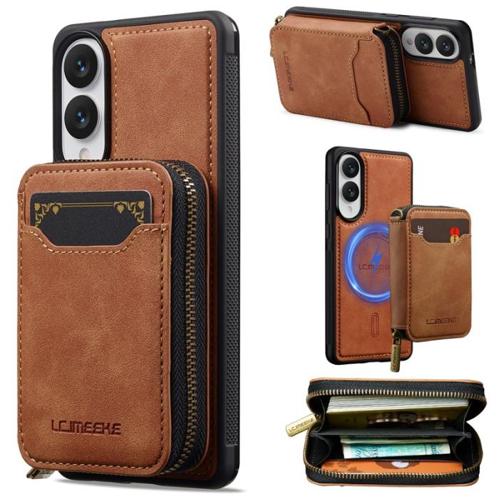 LC.imeeke - LC.IMEEKE L6 för Samsung Galaxy S25 Edge Plånboksfodral Konstläder - Brun