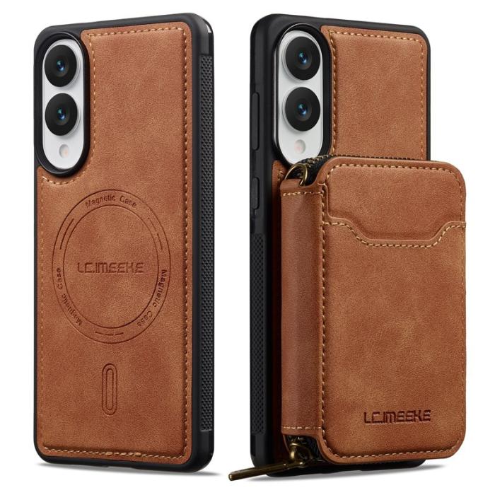 LC.imeeke - LC.IMEEKE L6 för Samsung Galaxy S25 Edge Plånboksfodral Konstläder - Brun