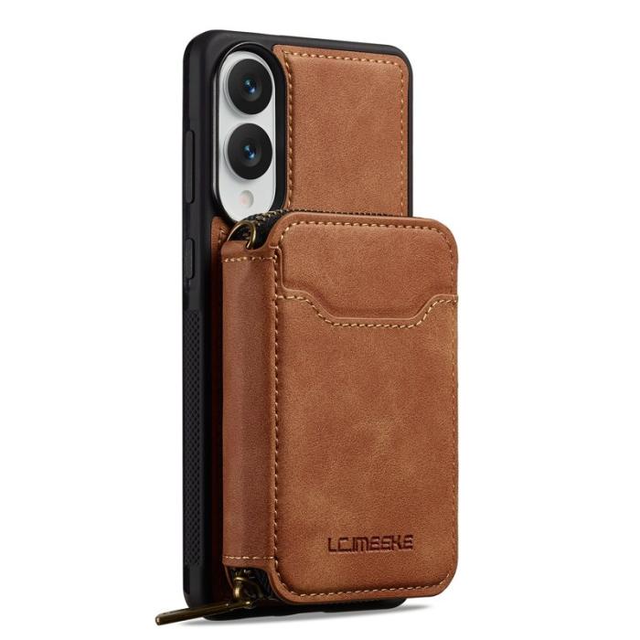 LC.imeeke - LC.IMEEKE L6 för Samsung Galaxy S25 Edge Plånboksfodral Konstläder - Brun