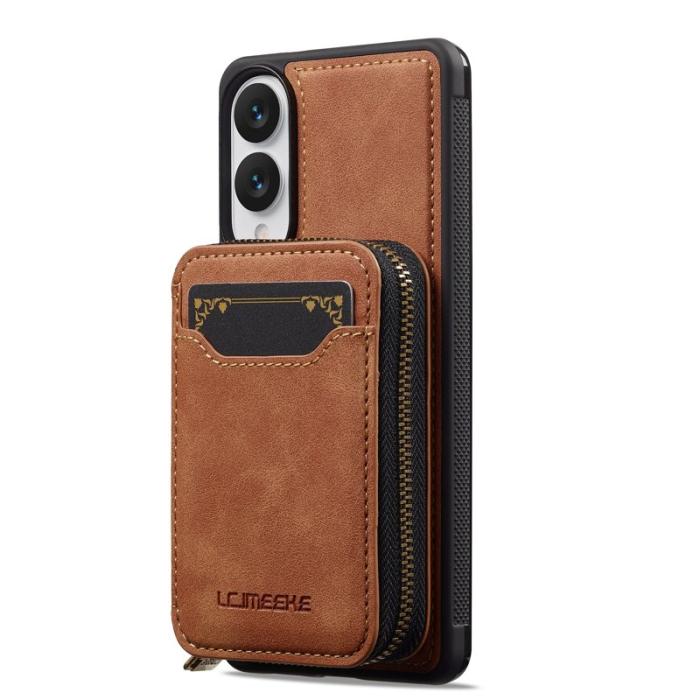 LC.imeeke - LC.IMEEKE L6 för Samsung Galaxy S25 Edge Plånboksfodral Konstläder - Brun