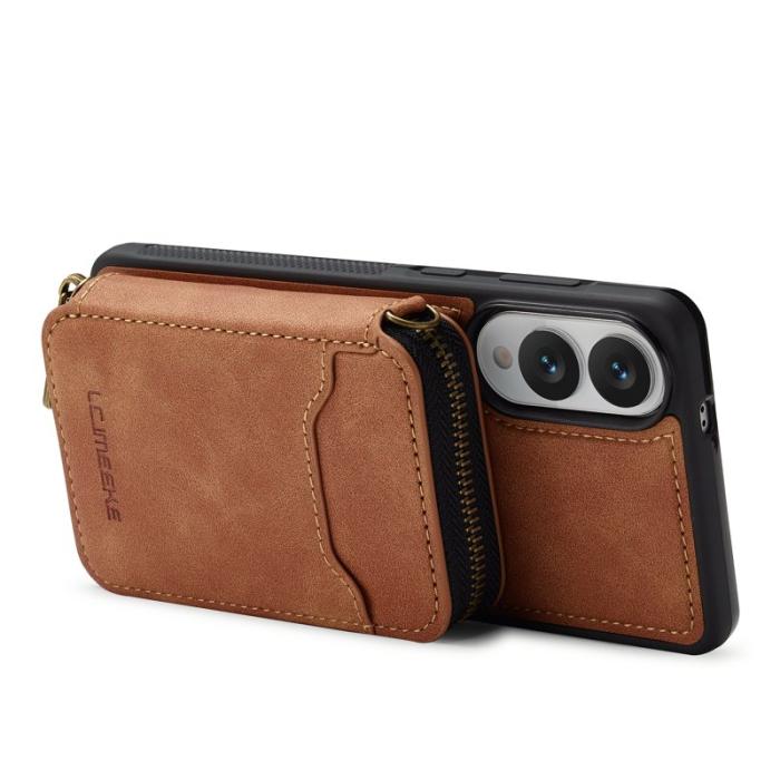 LC.imeeke - LC.IMEEKE L6 för Samsung Galaxy S25 Edge Plånboksfodral Konstläder - Brun