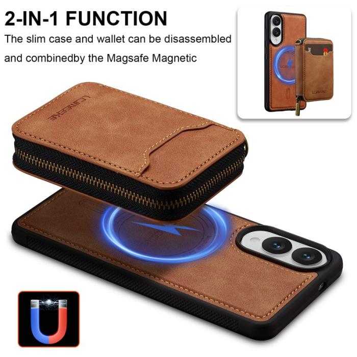 LC.imeeke - LC.IMEEKE L6 för Samsung Galaxy S25 Edge Plånboksfodral Konstläder - Brun