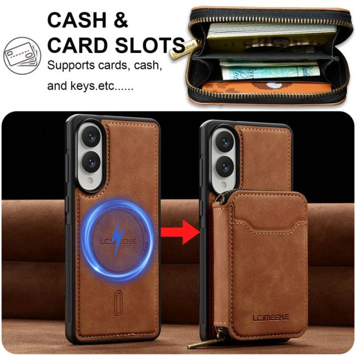 LC.imeeke - LC.IMEEKE L6 för Samsung Galaxy S25 Edge Plånboksfodral Konstläder - Brun