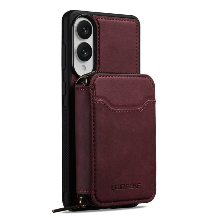 LC.imeeke - LC.IMEEKE L6 för Samsung Galaxy S25 Edge Konstläder Plånboksfodral - Röd