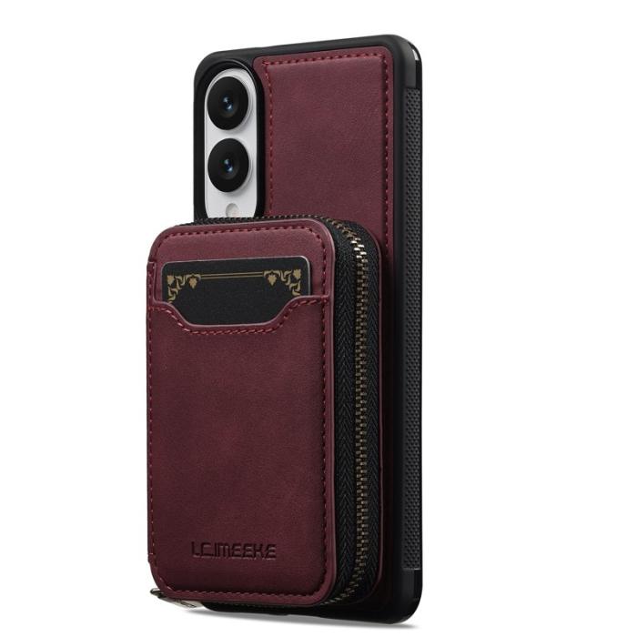 LC.imeeke - LC.IMEEKE L6 för Samsung Galaxy S25 Edge Konstläder Plånboksfodral - Röd