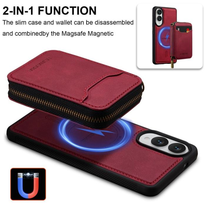 LC.imeeke - LC.IMEEKE L6 för Samsung Galaxy S25 Edge Konstläder Plånboksfodral - Röd