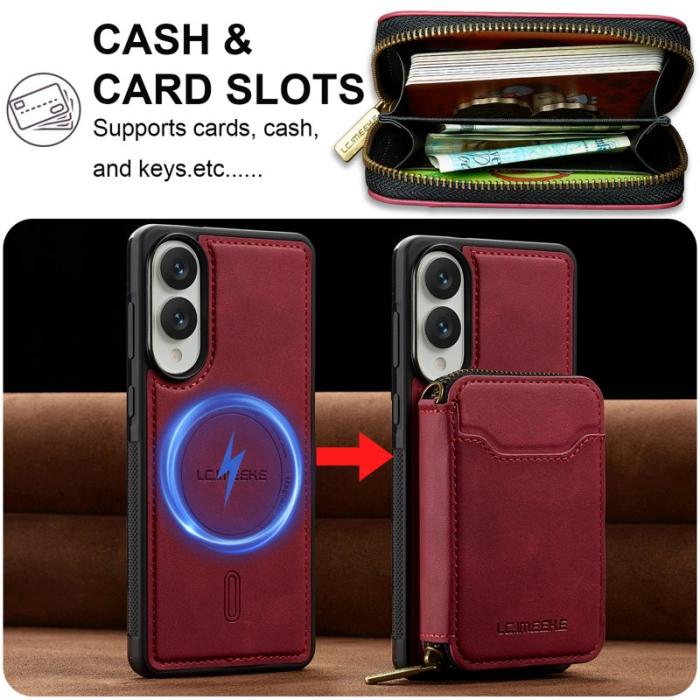 LC.imeeke - LC.IMEEKE L6 för Samsung Galaxy S25 Edge Konstläder Plånboksfodral - Röd