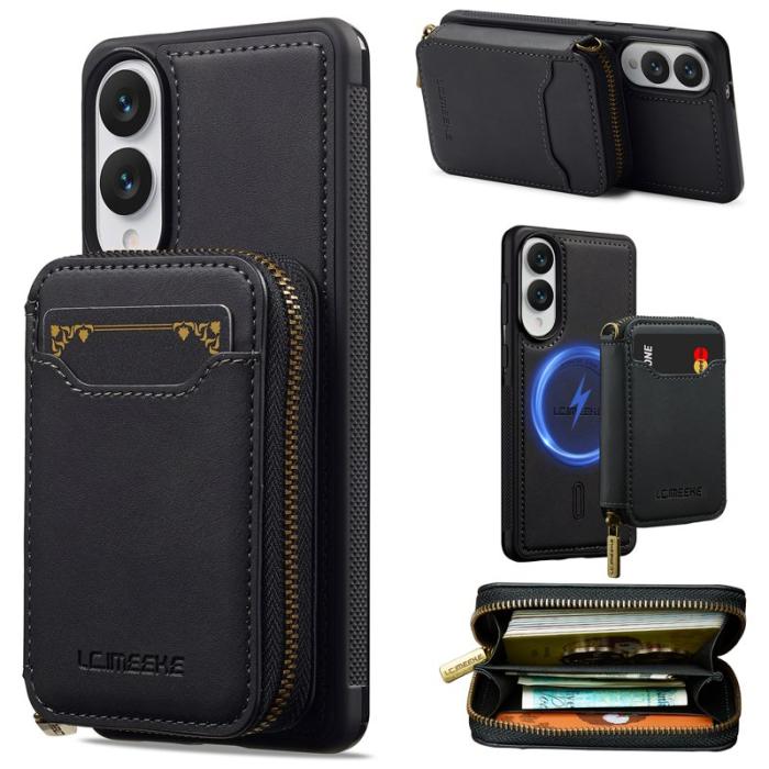 LC.imeeke - LC.IMEEKE L6 för Samsung Galaxy S25 Edge Konstläder Plånboksfodral - Svart