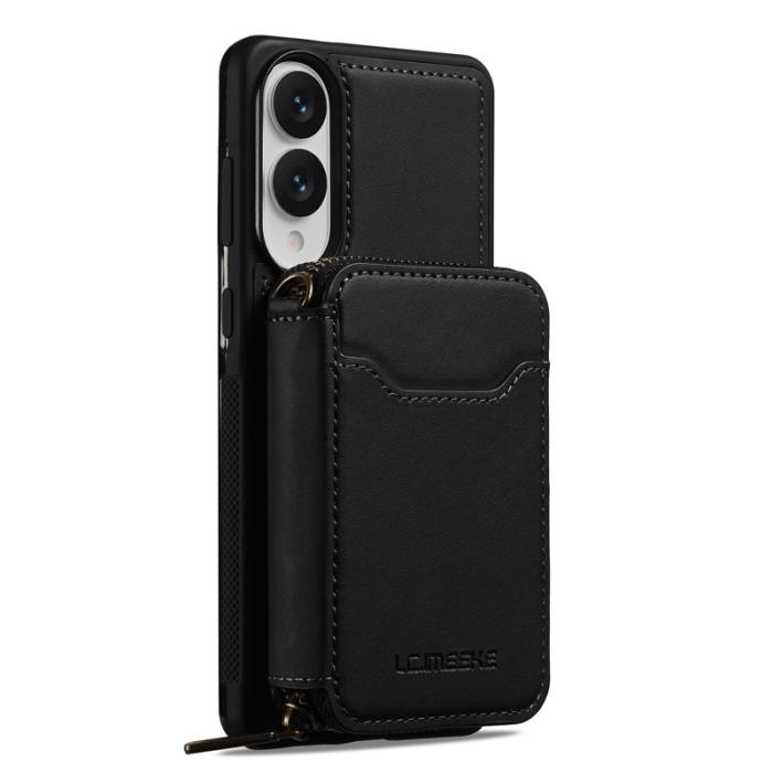 LC.imeeke - LC.IMEEKE L6 för Samsung Galaxy S25 Edge Konstläder Plånboksfodral - Svart