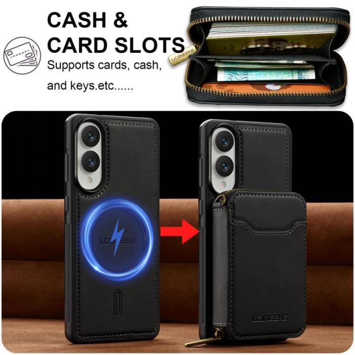 LC.imeeke - LC.IMEEKE L6 för Samsung Galaxy S25 Edge Konstläder Plånboksfodral - Svart