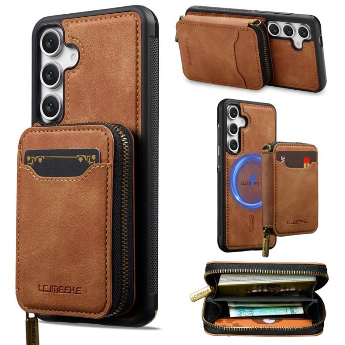 LC.imeeke - LC.IMEEKE L6 för Samsung Galaxy S25 FE Fodral - Äkta läder - Brun