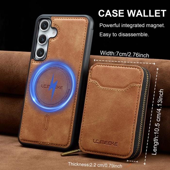 LC.imeeke - LC.IMEEKE L6 för Samsung Galaxy S25 Fodral - Äkta läder - Brun