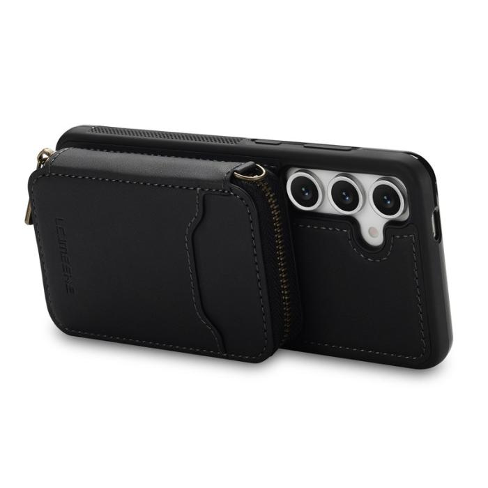 LC.imeeke - LC.IMEEKE L6 för Samsung Galaxy S25 Fodral - Äkta läder - Svart