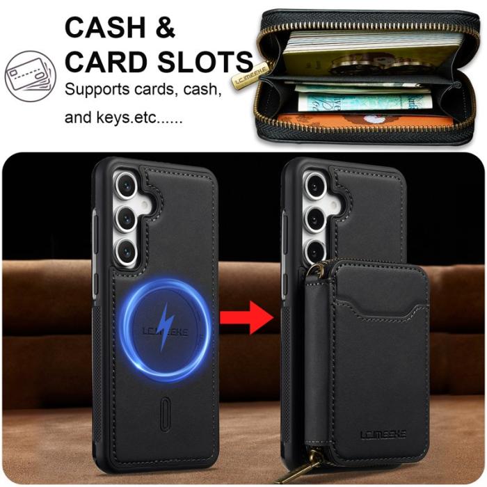 LC.imeeke - LC.IMEEKE L6 för Samsung Galaxy S25 Fodral - Äkta läder - Svart