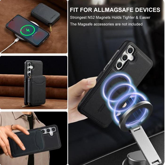 LC.imeeke - LC.IMEEKE L6 för Samsung Galaxy S25 Fodral - Äkta läder - Svart